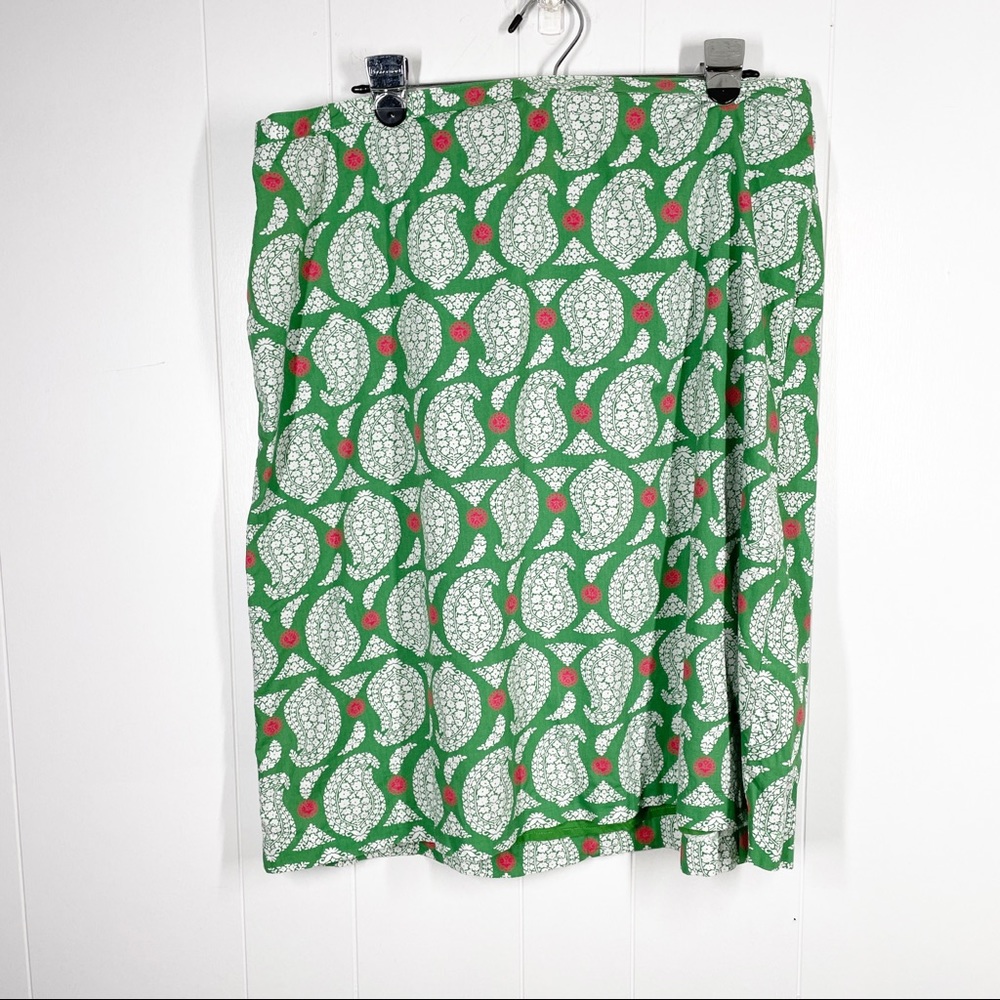 EUC Boden Francesca Green Cotton A Line Paisley Skirt w/ Pockets 12R US